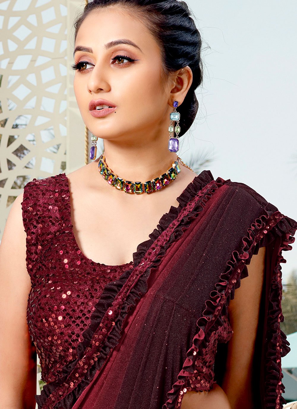 Trendy Saree Imported Maroon Sequins Saree