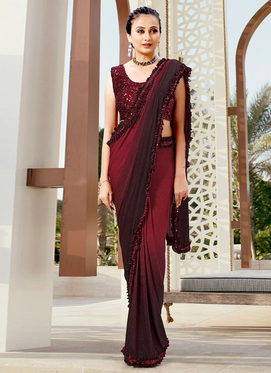 Trendy Saree Imported Maroon Sequins Saree