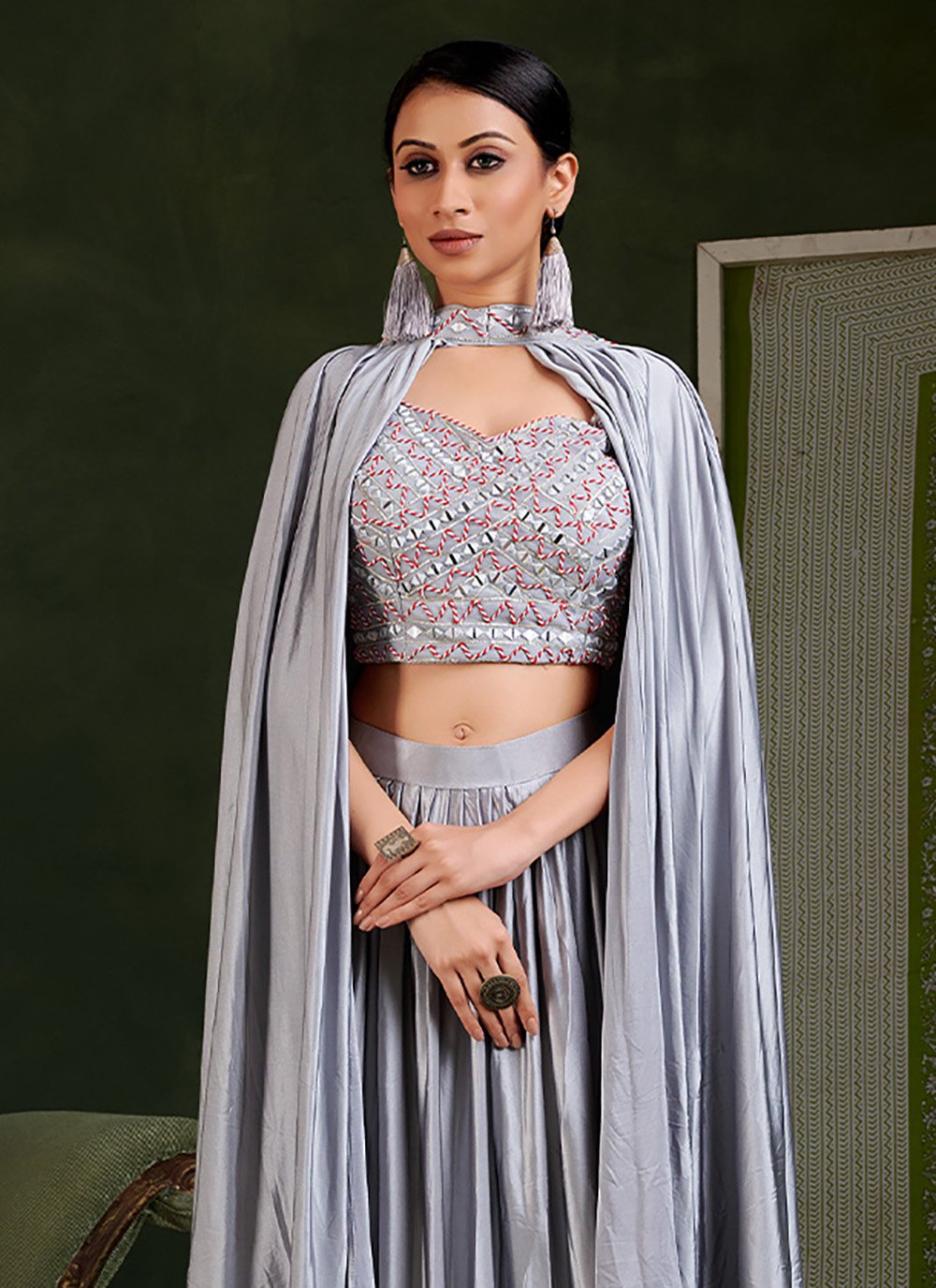 Classic Imported Grey Embroidered Saree