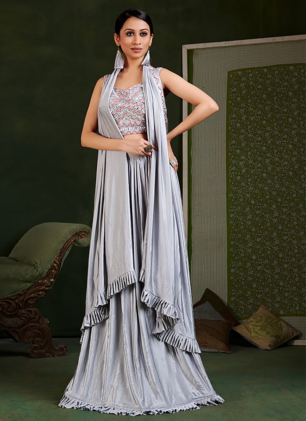 Classic Imported Grey Embroidered Saree