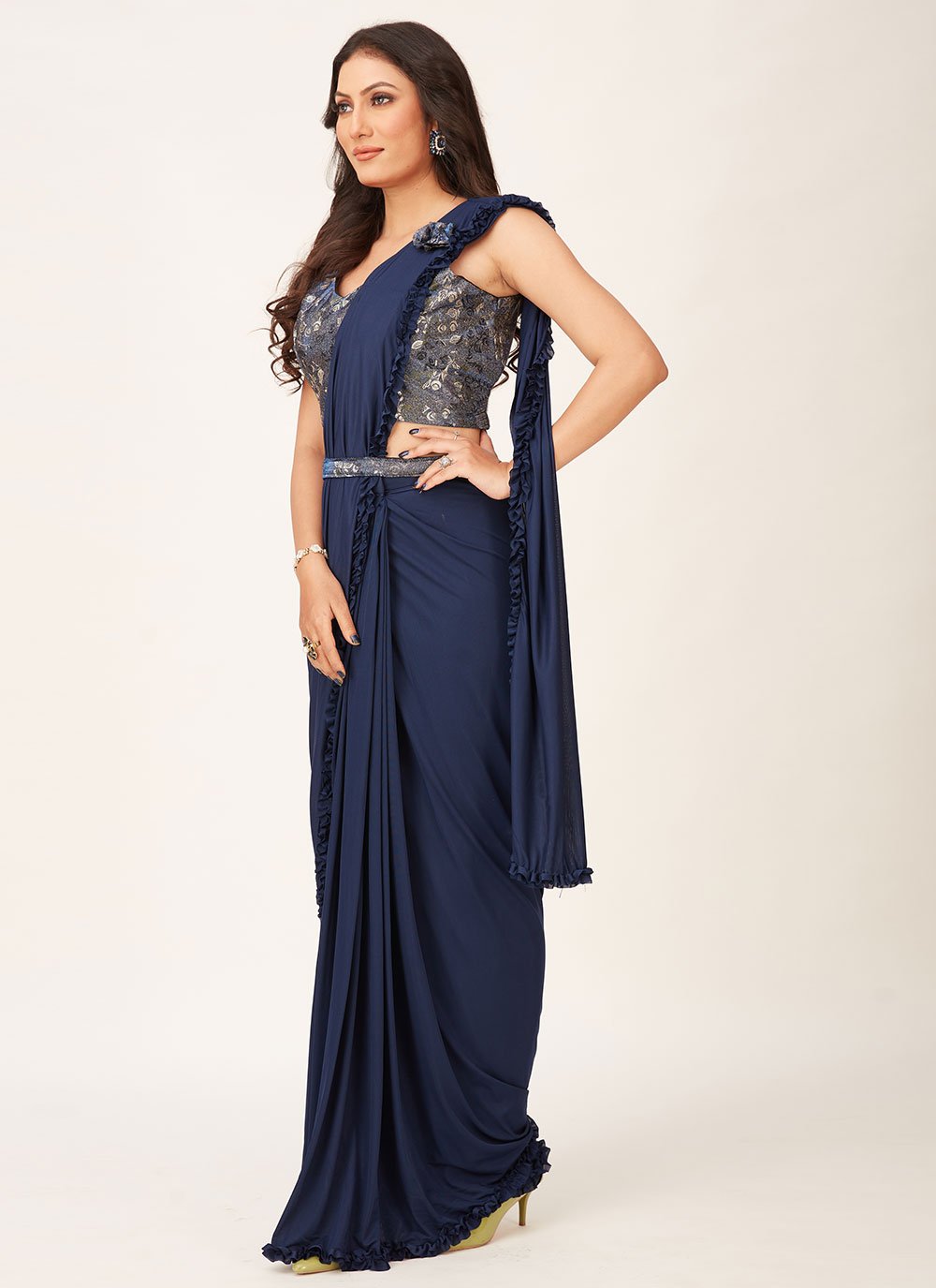 Classic Imported Blue Plain Saree