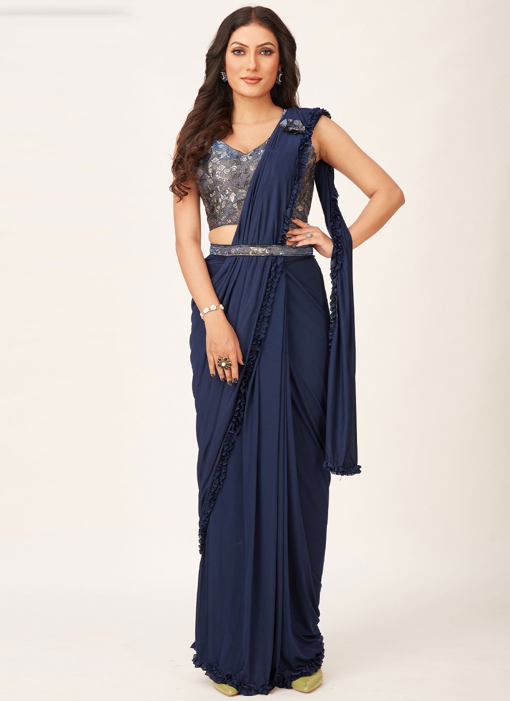 Classic Imported Blue Plain Saree