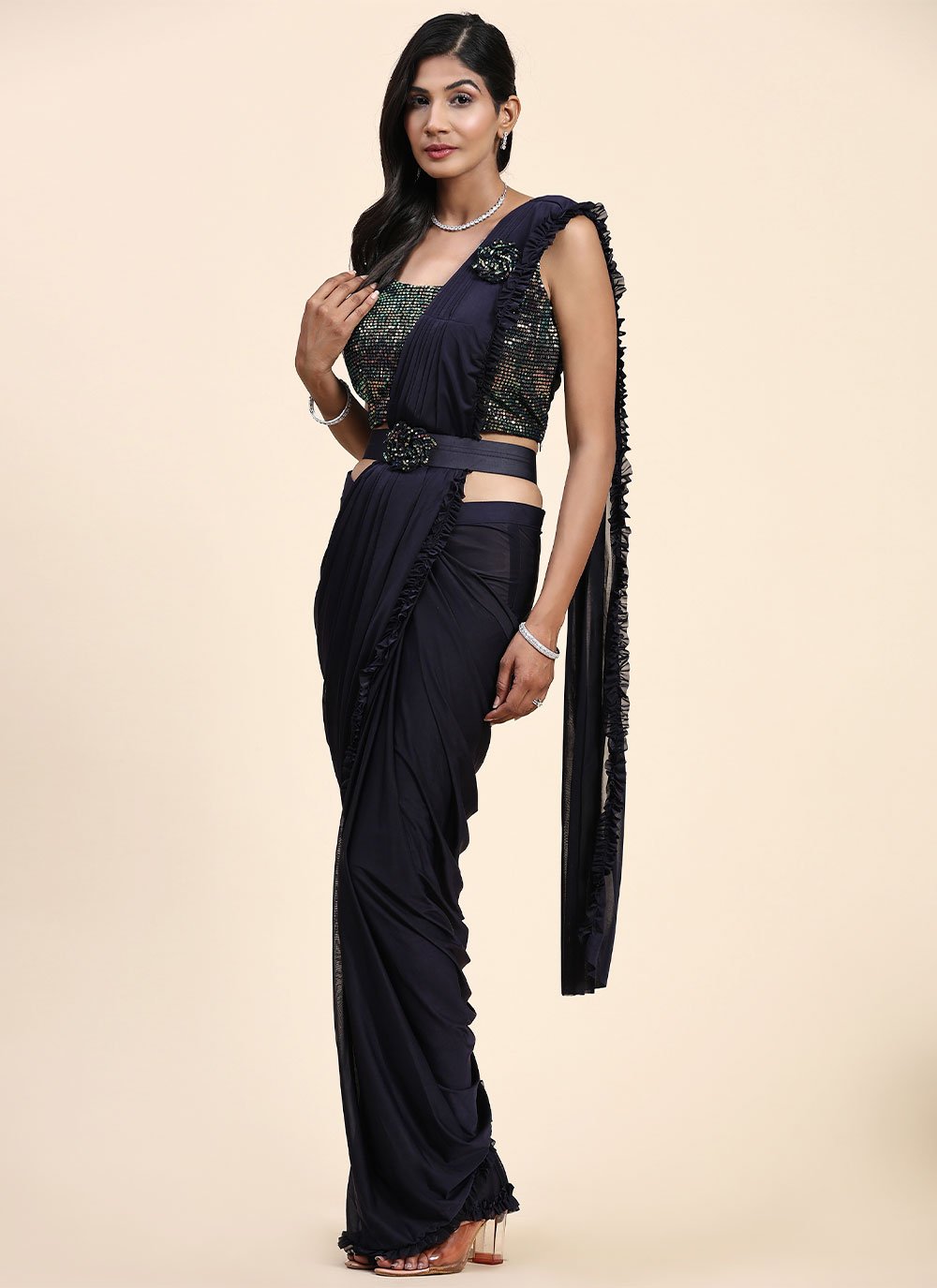 Trendy Saree Imported Blue Plain Saree