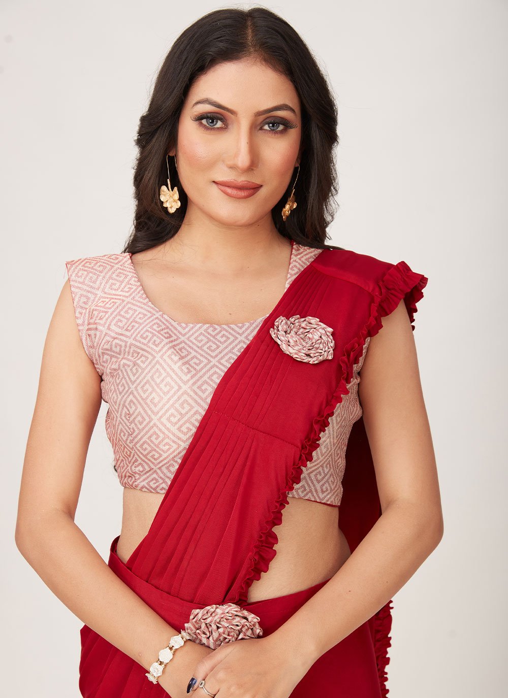 Trendy Saree Imported Red Plain Saree