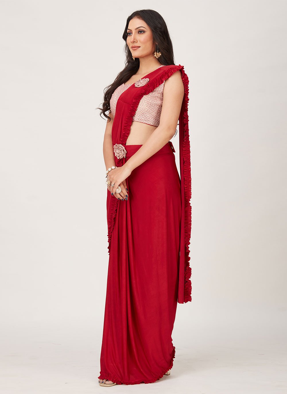 Trendy Saree Imported Red Plain Saree