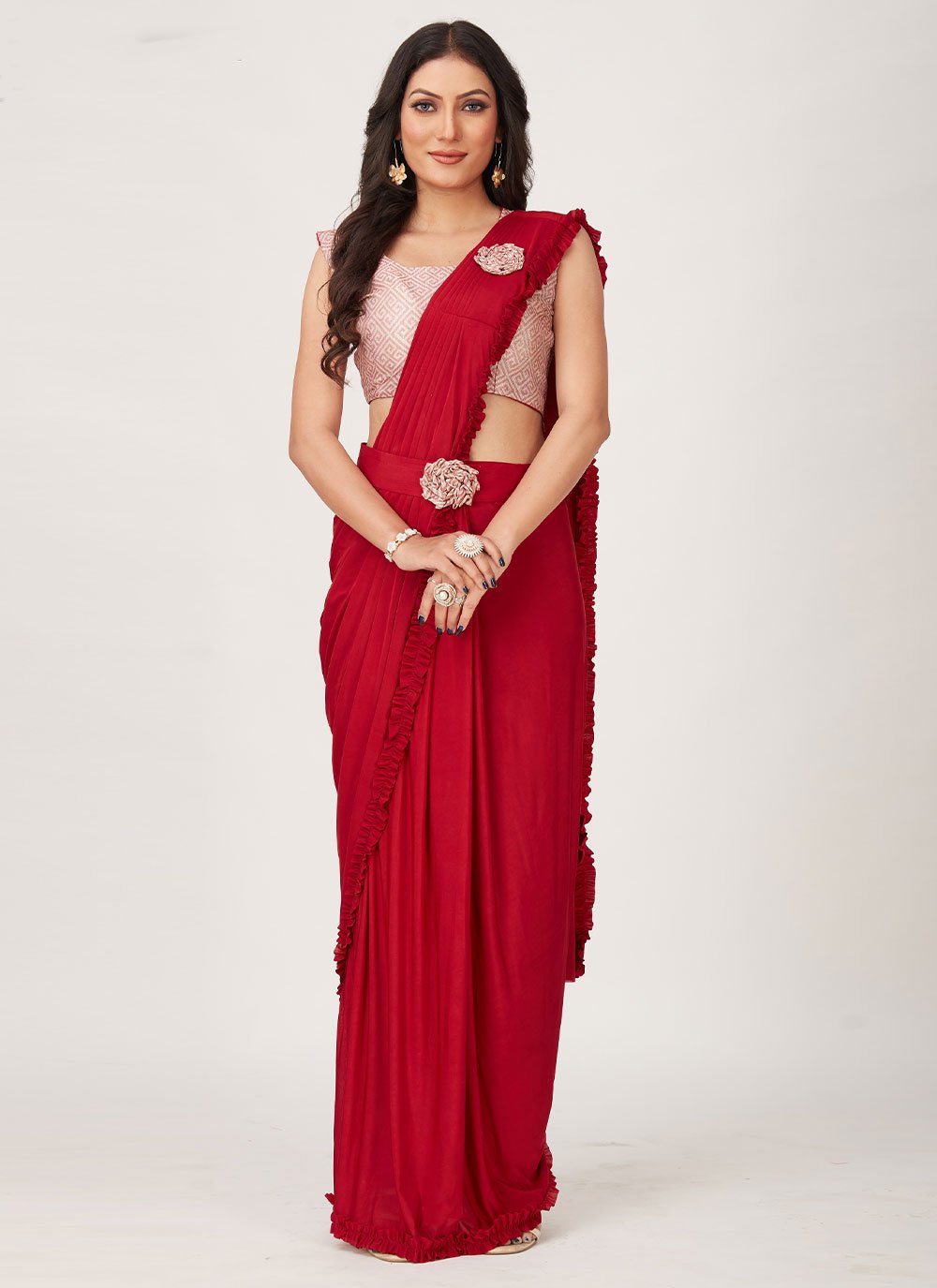 Trendy Saree Imported Red Plain Saree