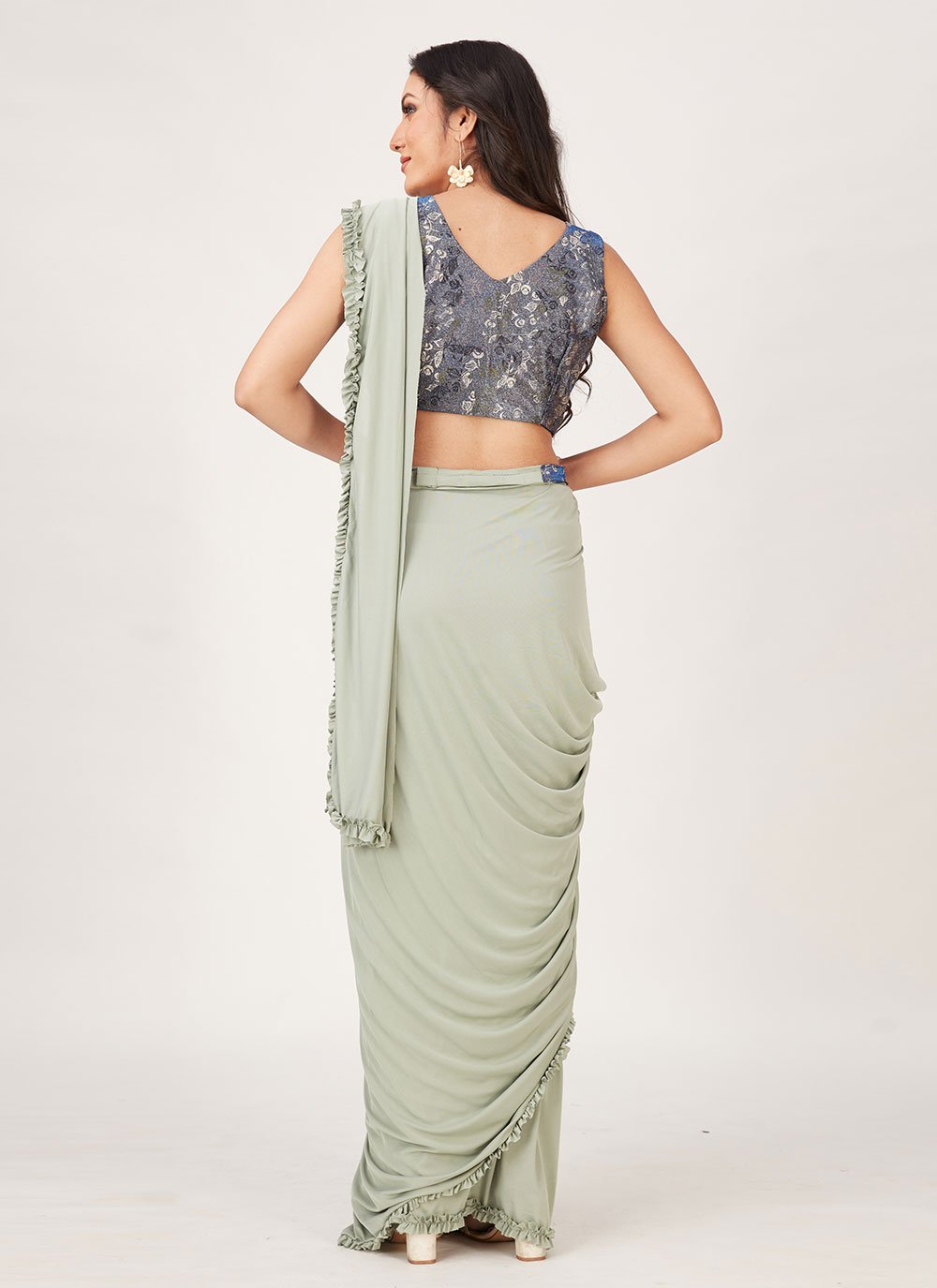 Designer Imported Sea Green Plain Saree