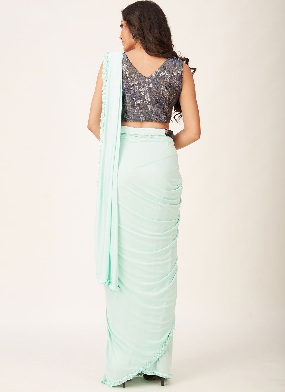 Designer Imported Sea Green Plain Saree