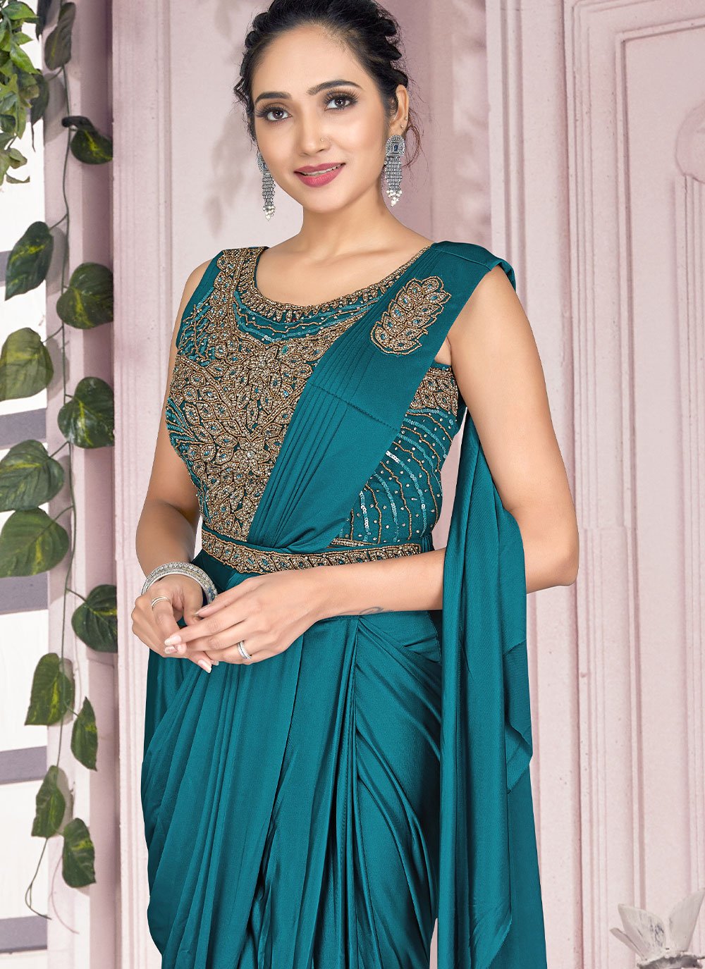 Trendy Saree Imported Teal Plain Saree