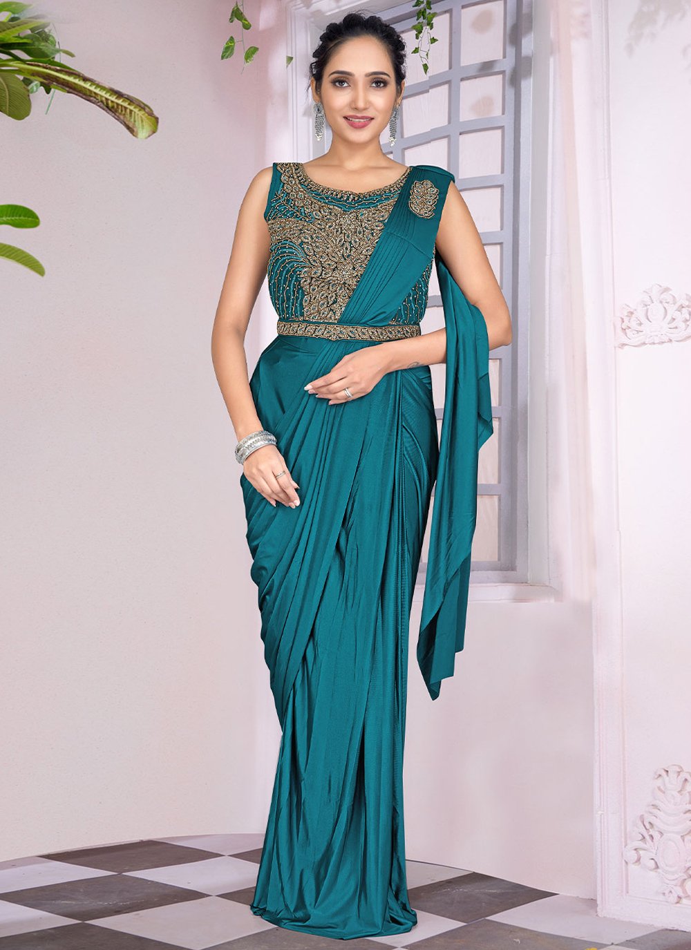 Trendy Saree Imported Teal Plain Saree