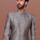 Indo Western Jacquard Grey Fancy Work Mens