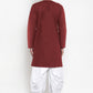 Indo Western Blended Cotton Maroon Plain Mens