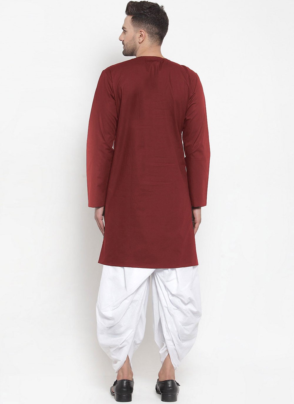 Indo Western Blended Cotton Maroon Plain Mens