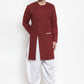 Indo Western Blended Cotton Maroon Plain Mens