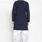 Indo Western Blended Cotton Blue Plain Mens