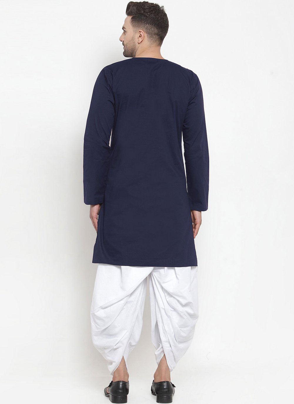 Indo Western Blended Cotton Blue Plain Mens