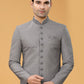 Indo Western Sherwani Fancy Fabric Grey Hand Work Mens