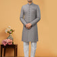 Indo Western Sherwani Fancy Fabric Grey Hand Work Mens