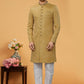 Indo Western Sherwani Fancy Fabric Beige Hand Work Mens