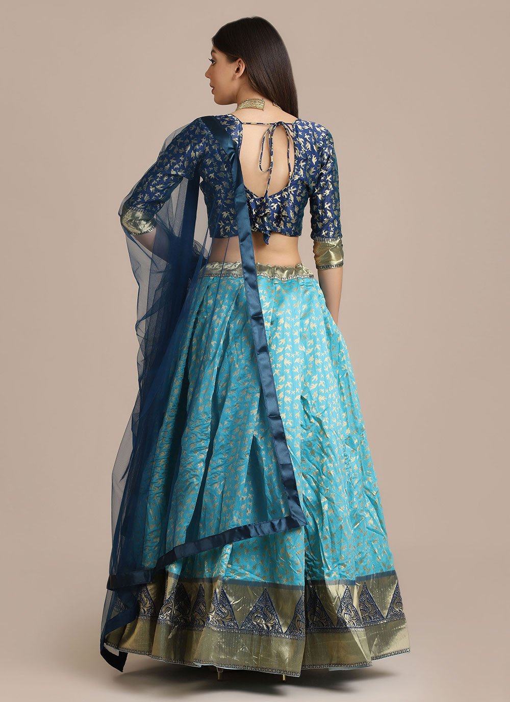 A Line Lehenga Jacquard Aqua Blue Woven Lehenga Choli