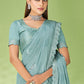 Classic Georgette Jacquard Aqua Blue Foil Print Saree