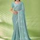 Classic Georgette Jacquard Aqua Blue Foil Print Saree