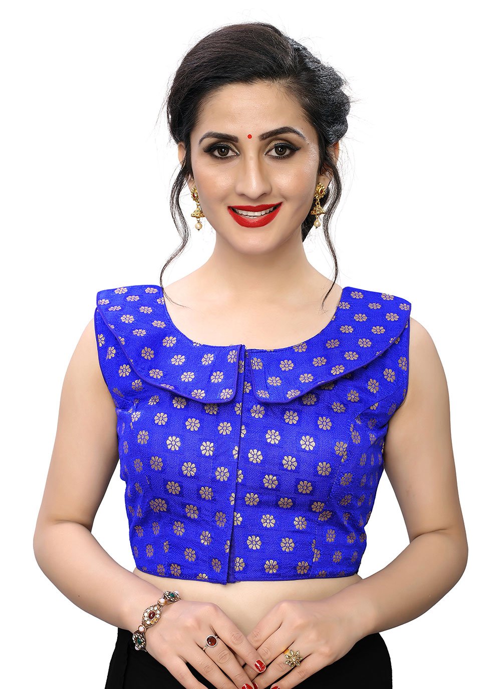 Blouse Jacquard Blue Weaving Blouse