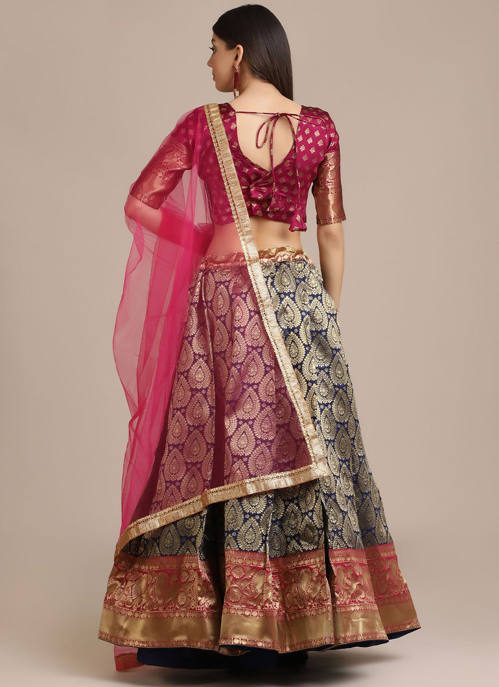 Lehenga Choli Jacquard Blue Woven Lehenga Choli