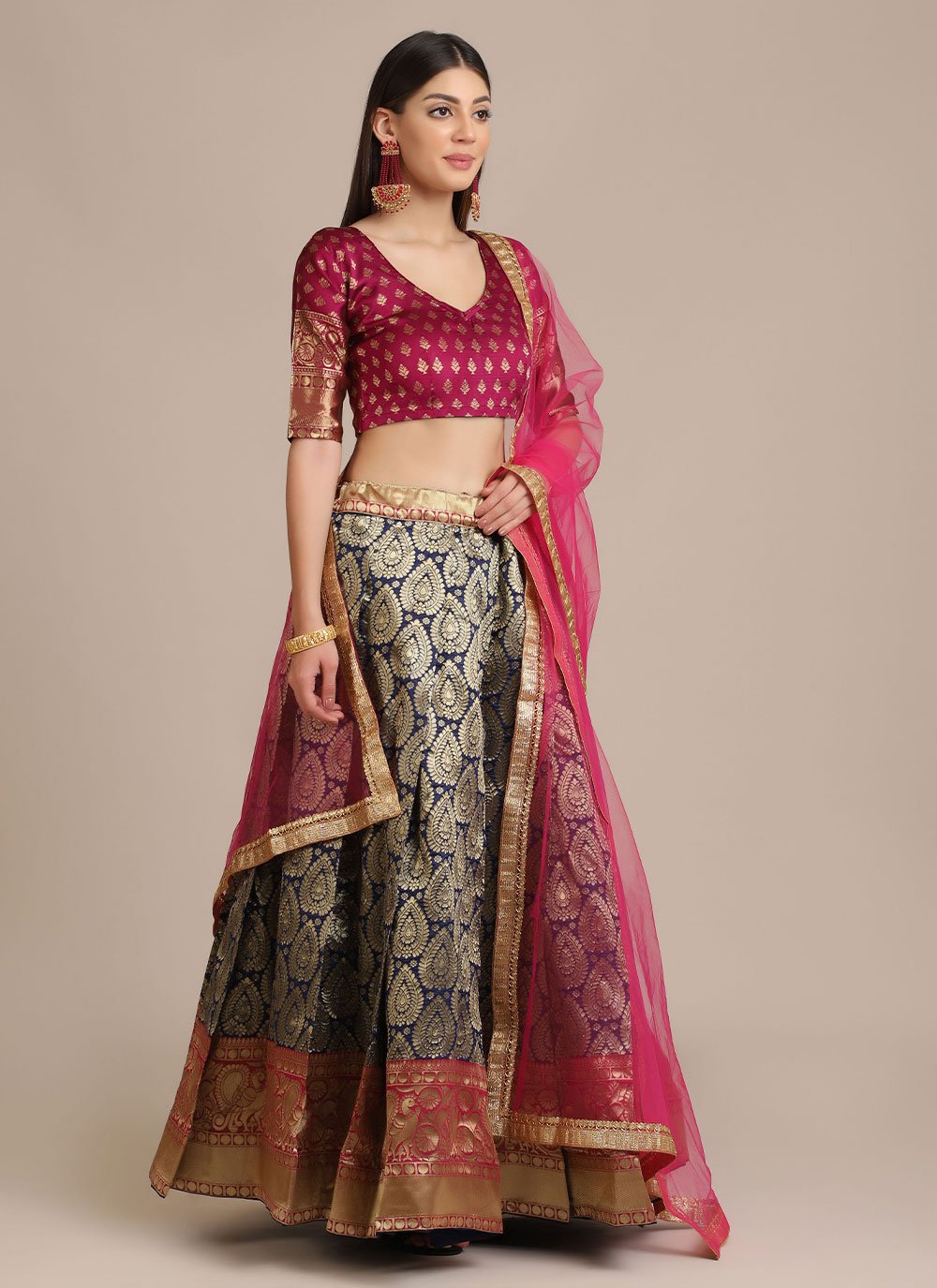 Lehenga Choli Jacquard Blue Woven Lehenga Choli