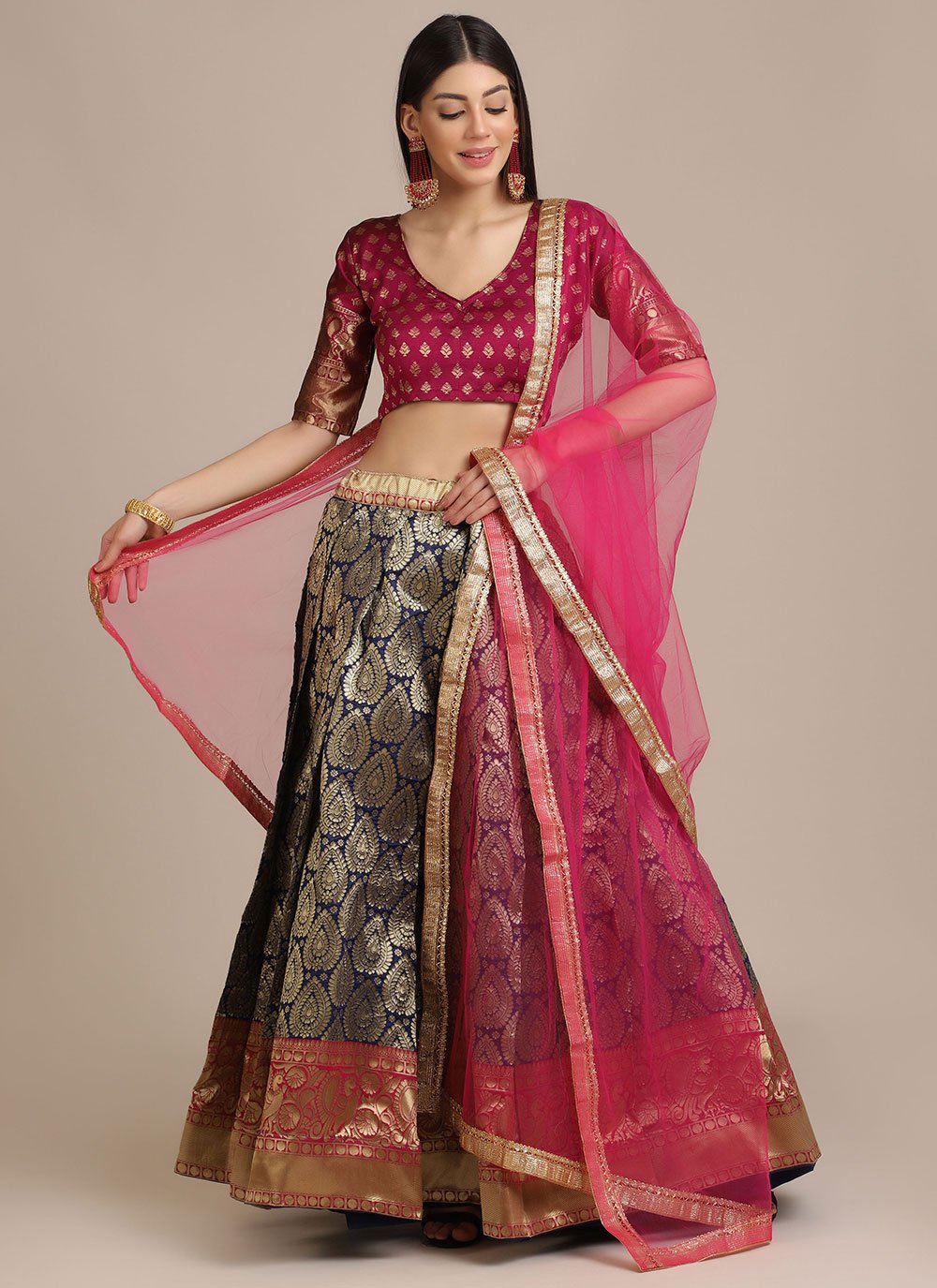 Lehenga Choli Jacquard Blue Woven Lehenga Choli