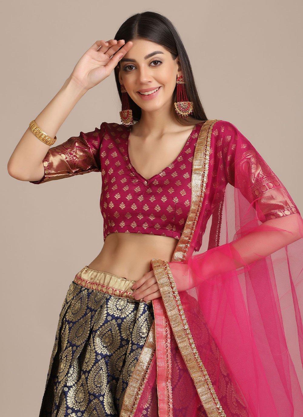 Lehenga Choli Jacquard Blue Woven Lehenga Choli