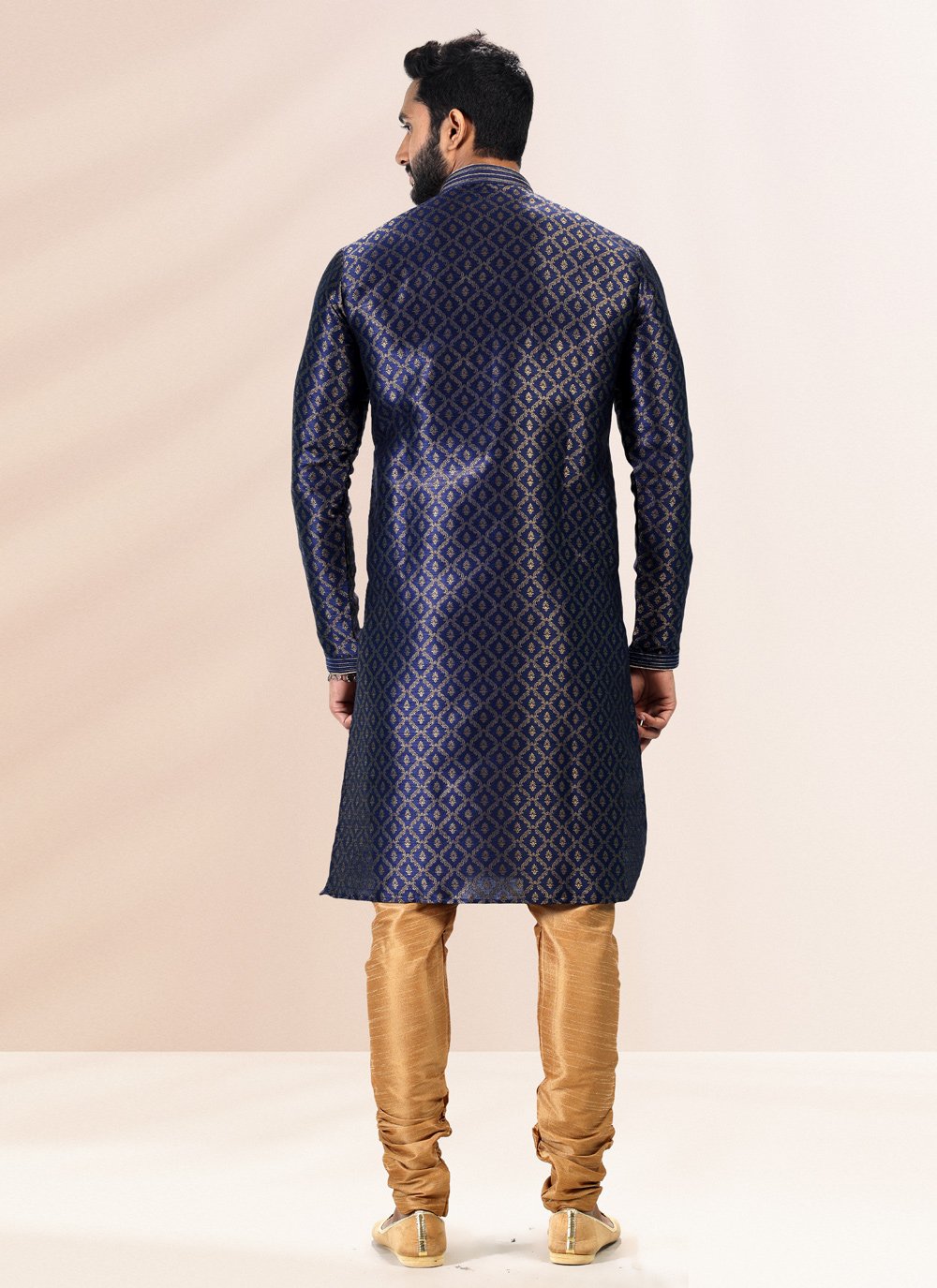 Kurta Pyjama Banarasi Silk Jacquard Blue Fancy Work Mens