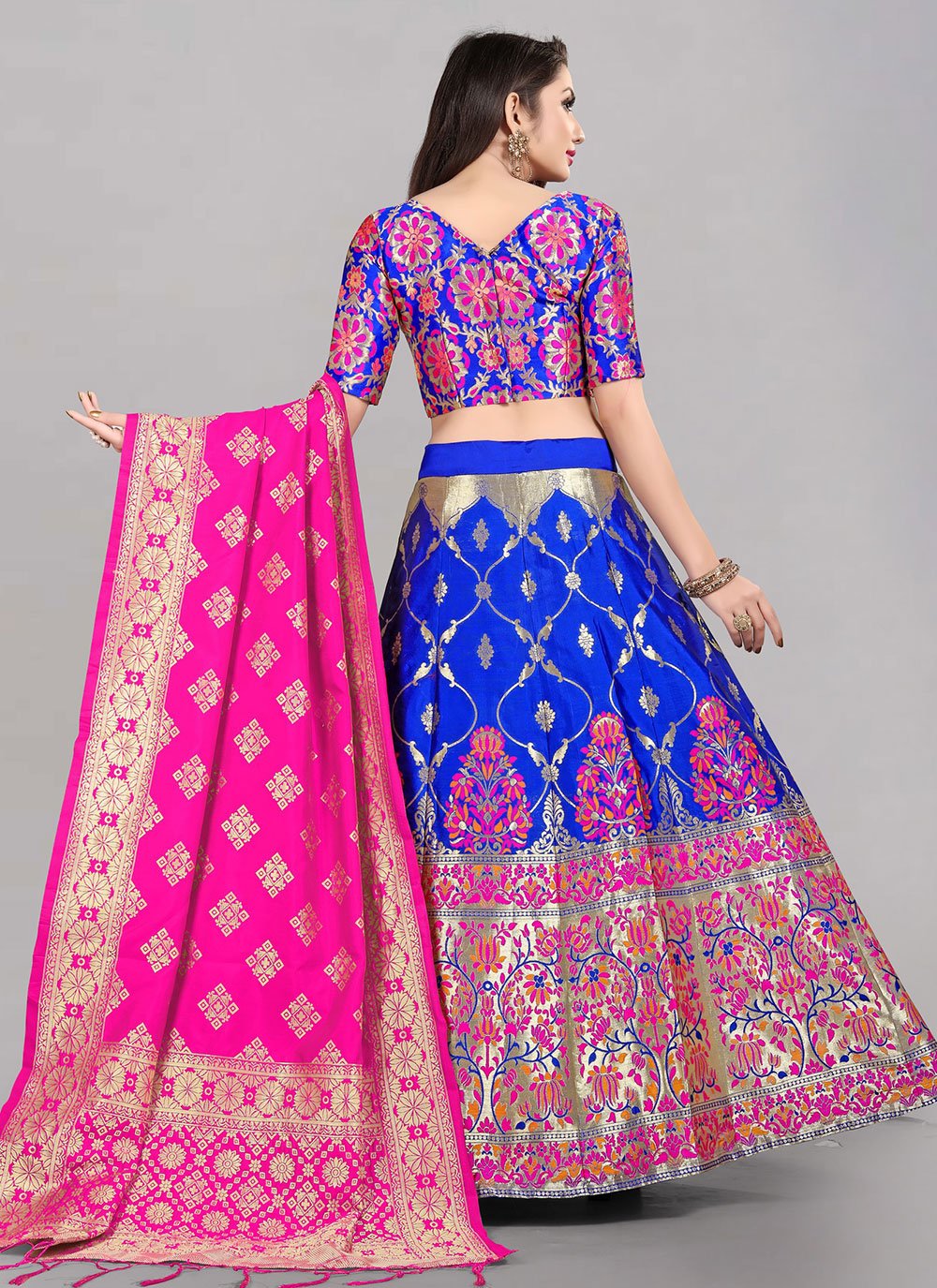 A Line Lehenga Banarasi Silk Jacquard Blue Jacquard Work Lehenga Choli