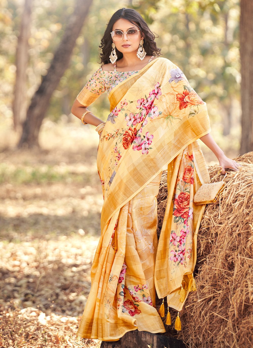 Contemporary Cotton Jacquard Yellow Patch Border Saree