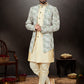 Indo Western Sherwani Dupion Silk Jacquard Cream Multi Colour Embroidered Mens