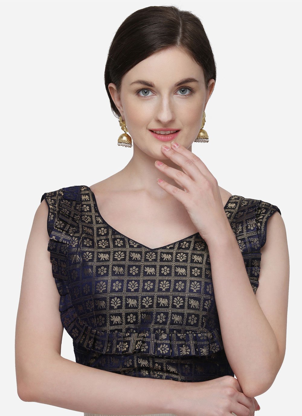 Designer Blouse Jacquard Blue Weaving Blouse