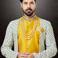 Indo Western Sherwani Dupion Silk Jacquard Multi Colour Yellow Embroidered Mens