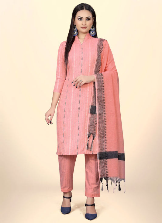 Pant Style Suit Cotton Jacquard Peach Embroidered Salwar Kameez