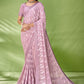Contemporary Georgette Jacquard Mauve Foil Print Saree