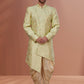 Indo Western Jacquard Linen Green Fancy Work Mens