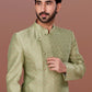 Indo Western Jacquard Green Fancy Work Mens