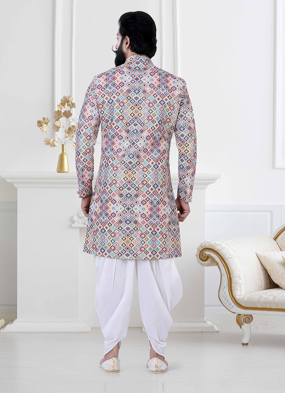 Indo Western Jacquard Multi Colour Fancy Work Mens