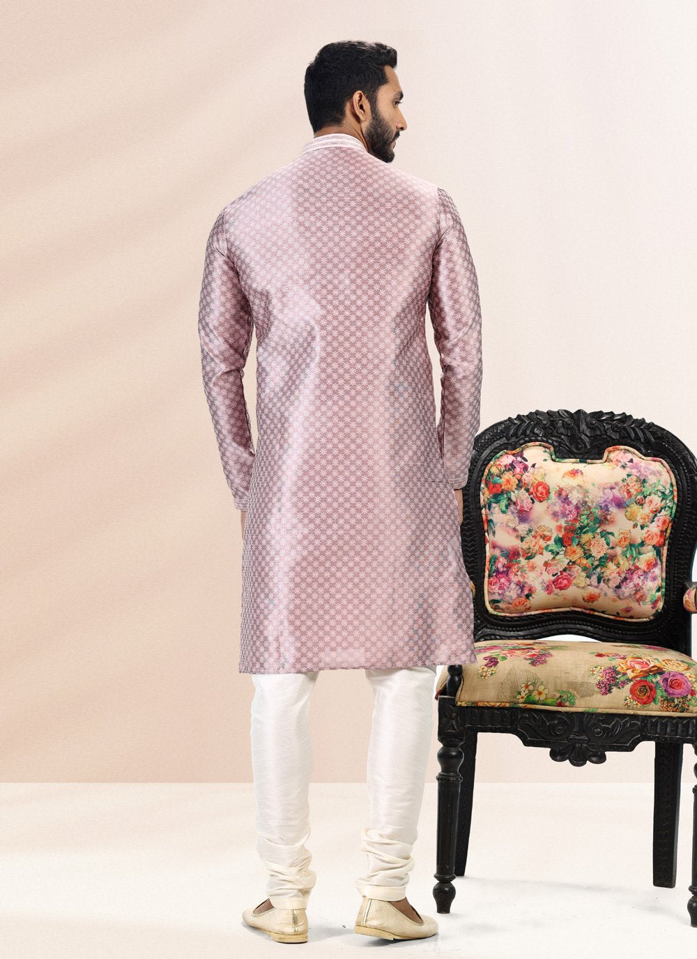 Kurta Pyjama Banarasi Silk Jacquard Mauve Fancy Work Mens