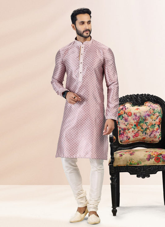 Kurta Pyjama Banarasi Silk Jacquard Mauve Fancy Work Mens