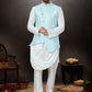 Kurta Payjama With Jacket Dupion Silk Jacquard Firozi Off White Embroidered Mens