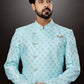 Indo Western Sherwani Jacquard Firozi Embroidered Mens