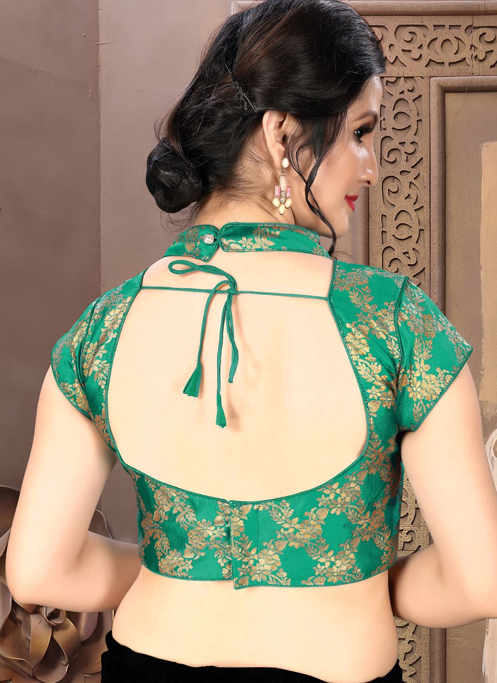 Blouse Jacquard Green Weaving Blouse