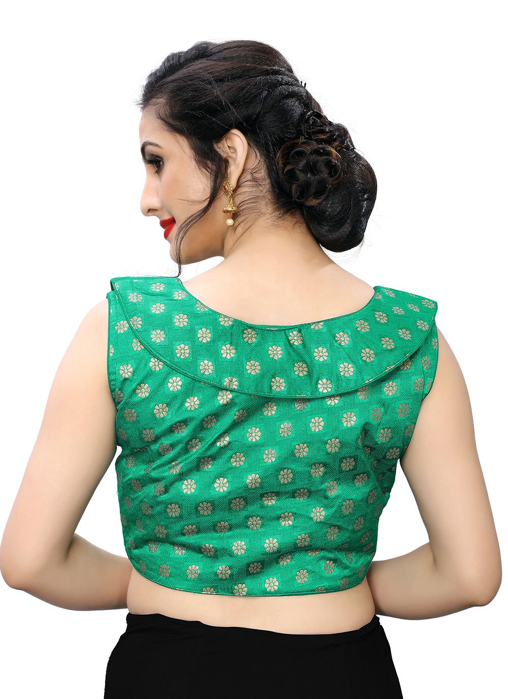 Designer Blouse Jacquard Green Weaving Blouse