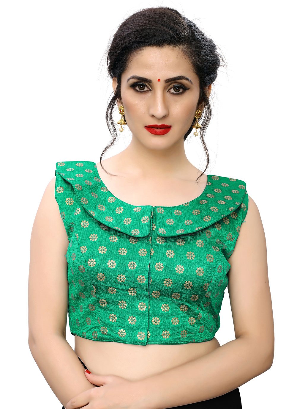 Designer Blouse Jacquard Green Weaving Blouse