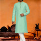 Kurta Pyjama Jacquard Green Fancy Work Mens